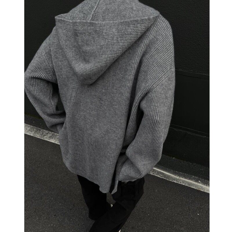 Autumn and winter ins trendy sweaters, hooded half cardigan sweaters, men's Hong Kong style outer sweaters