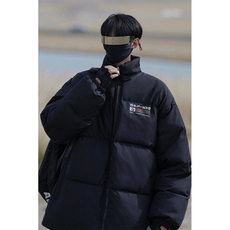 Winter trendy brand stand collar warm cotton coat for men and teenagers printed casual jacket