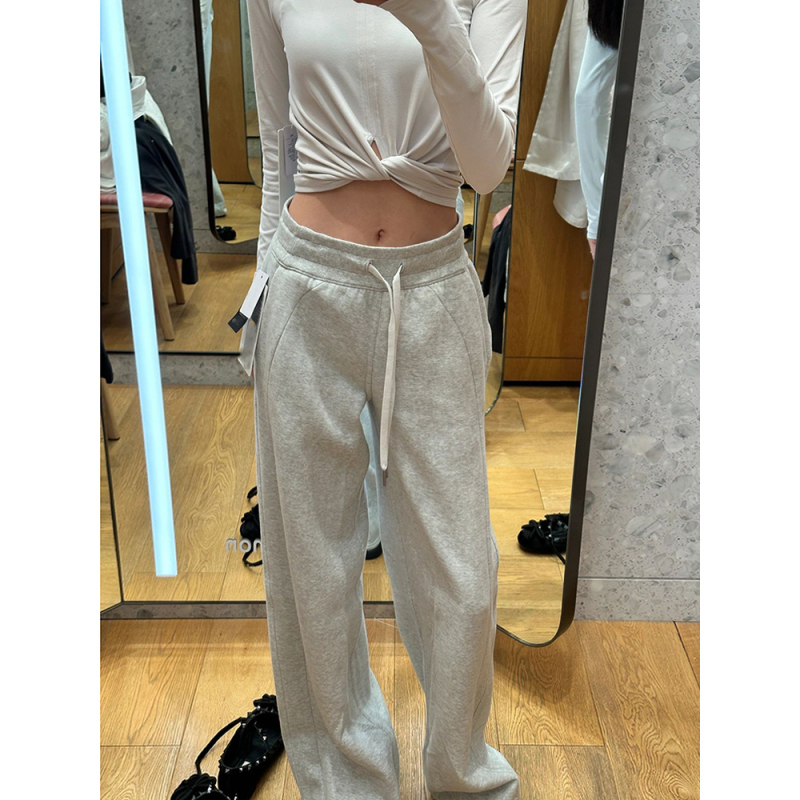Korean chic autumn and winter new American-style high-waisted straight wide-leg sweatpants women's loose velvet thickened casual sports pants