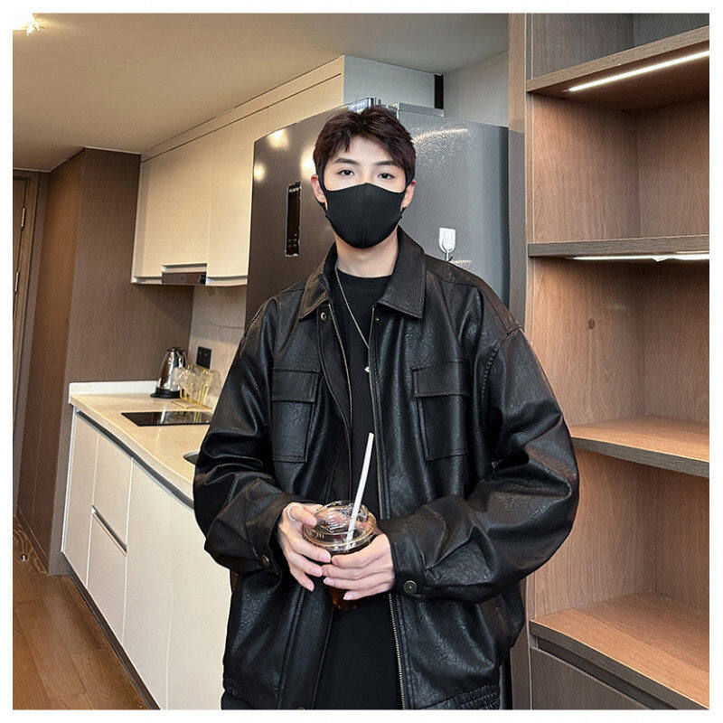 Spring new trendy loose simple jacket versatile casual stand collar jacket for men