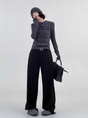 Korean chic design American hot girl lettering print slim fit versatile long-sleeved T-shirt women's tops