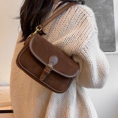 Cross-border suede small square bag 2024 new autumn and winter Maillard color matte leather bag magnetic buckle shoulder crossbody bag