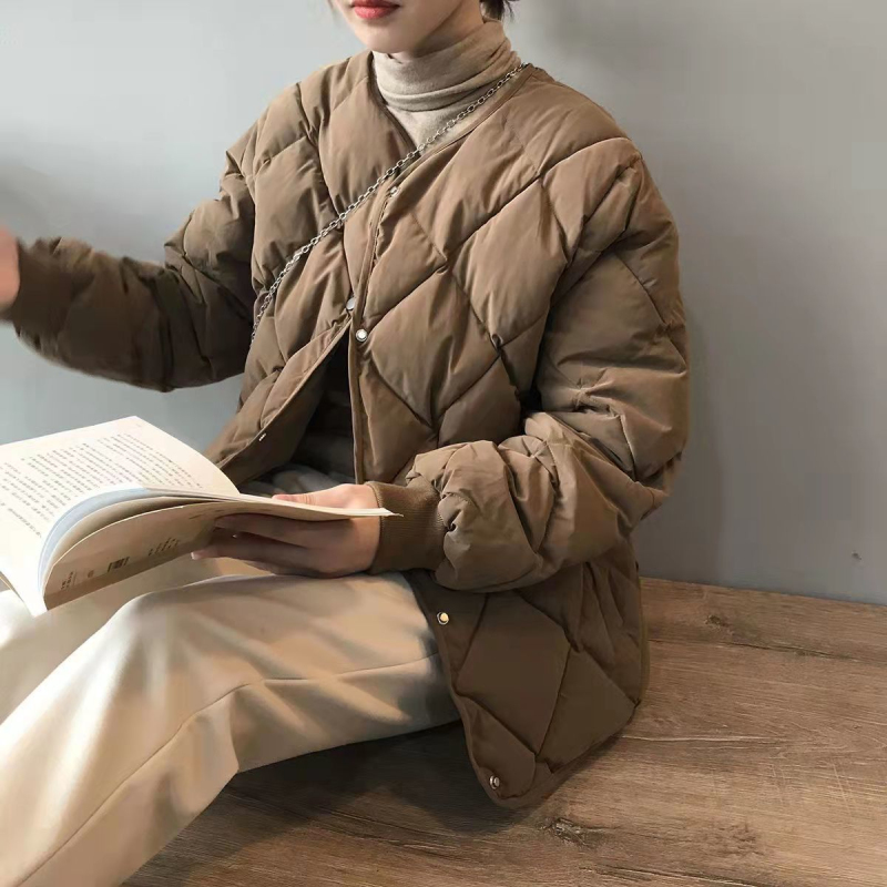 Korea's new cotton-padded coat, rhombus plaid, loose student niche design jacket, oversize cotton coat