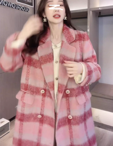 Fashionable and Western-style lapel double-breasted woolen coat for women new style small fragrant style over-the-knee coat trendy