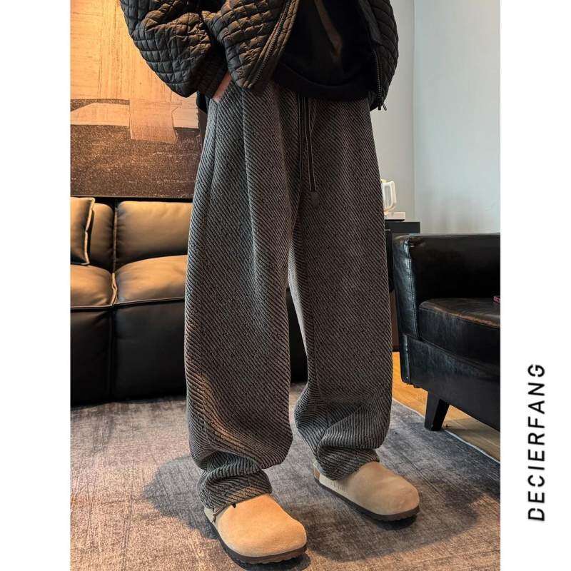 [Internet Picture] Diagonal Striped Lazy Style Autumn and Winter New Casual Floor-Mopping Velvet Wide-Leg Pants