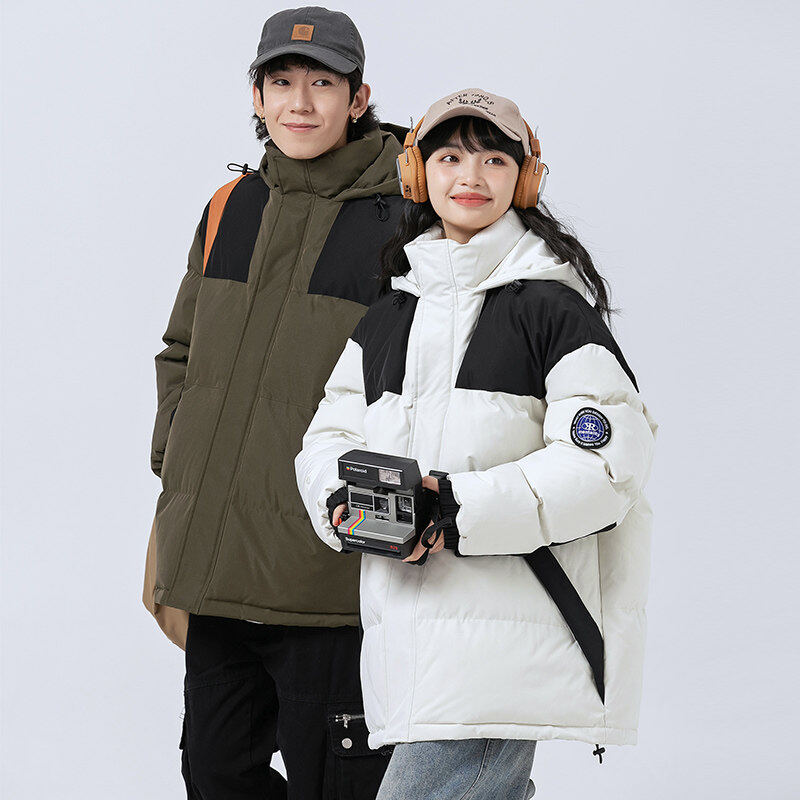 Autumn and winter Hong Kong style hooded fashionable cotton coat with armbands loose thickened winter coat