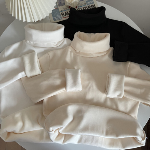 Winter thickened velvet and versatile high-neck T-shirt, simple outer wear and solid color bottoming top
