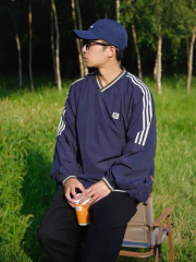 Korean chic autumn American style windbreaker style jacket V-neck webbing raglan sleeves couple sweatshirt long-sleeved men and women