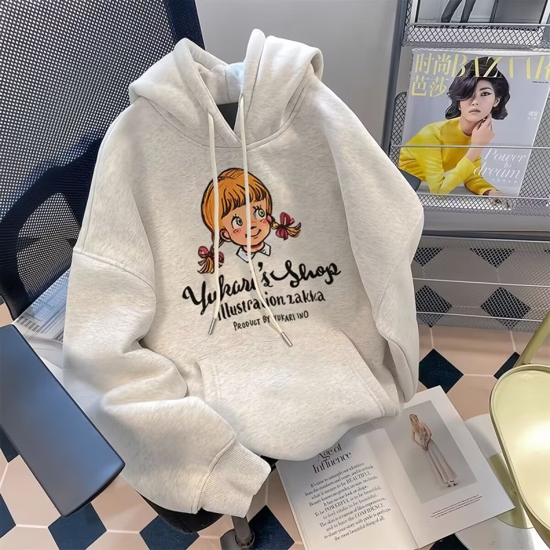 Chinese cotton composite lazy style autumn and winter new retro sweatshirt women's letter girl printed hooded loose top