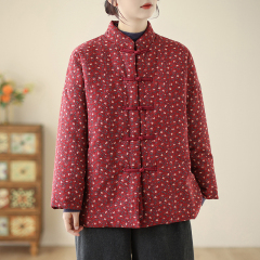 Chinese style old cloth Zen style plus cotton and thickened cotton coat women's winter Hanfu cotton and linen cotton jacket top