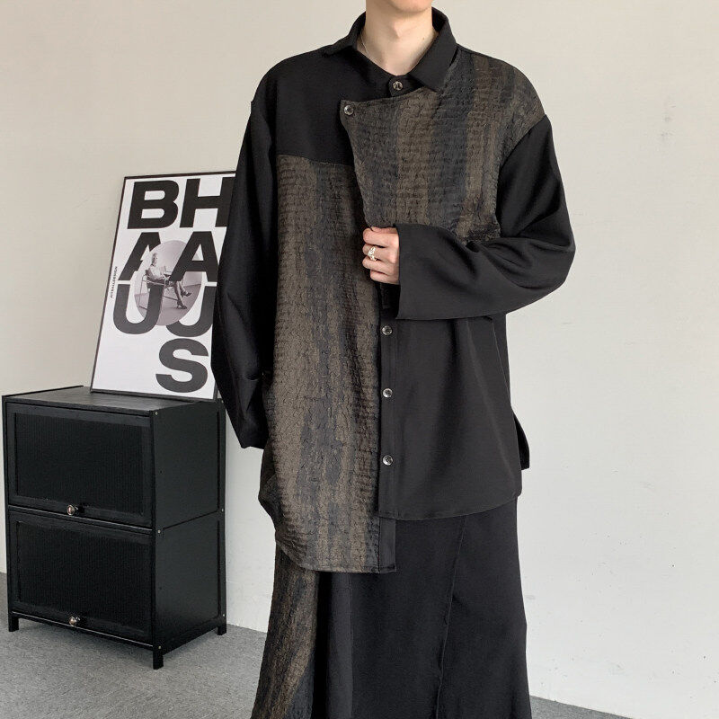 Autumn dark Japanese retro high-end tie-dye new Chinese-style shirt irregular splicing design drape shirt