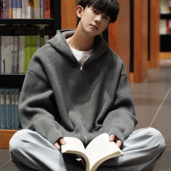 Solid color two-way zipper sweater cardigan with hand pockets