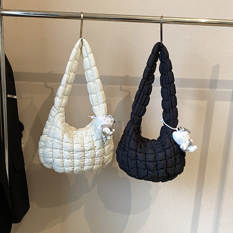 Korean style pleated bubble shoulder bag, new waffle plaid handbag, small fresh and simple women's bag, armpit bag