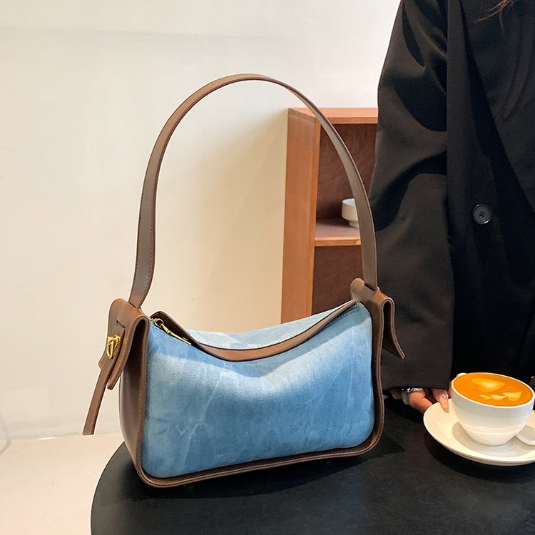 Tote large capacity 2024 new summer can be slanted niche denim commuting fashion casual versatile splicing crossbody bag