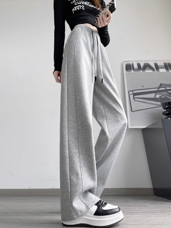 Real shot of banana wide-leg pants for women spring and autumn 2024 new vertical straight-leg loose sweatpants small gray sweatpants