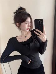 260g rayon 1*1 lace anti-counterfeit two long-sleeved T-shirts slim sexy hot girl pure desire