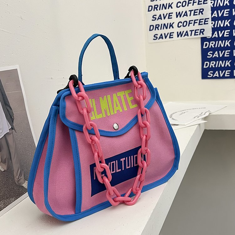 Niche design school portable canvas bag women's new spring casual contrast color Korean style single shoulder crossbody bag