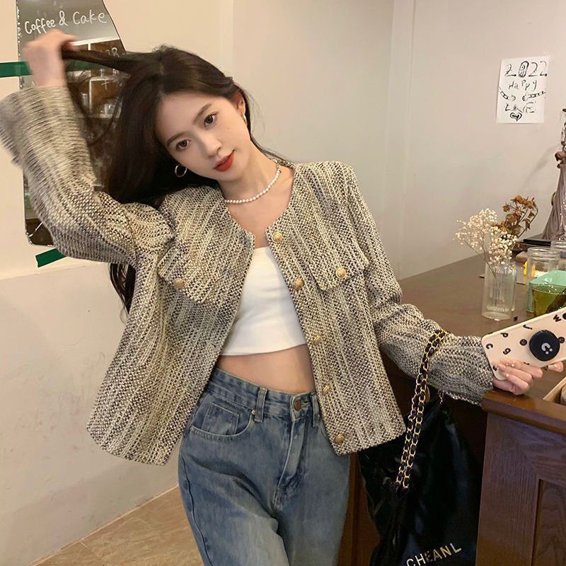 Xiaoxiangfeng short long-sleeved jacket women's 2024 spring and autumn new high-end design foreign style cardigan top