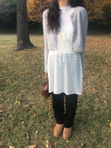 Korean chic winter style lace strap layered vest suspender dress