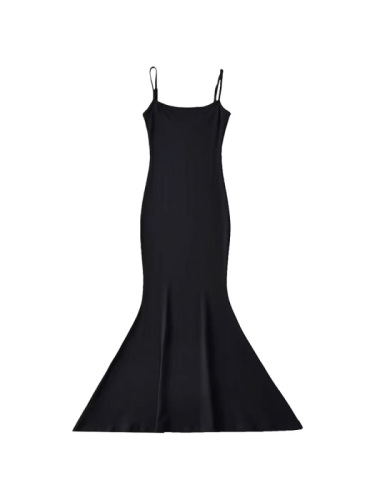 Pure lust style sexy black suspender dress for women summer 2024 new slim fit drapey hip-hugging fishtail long skirt