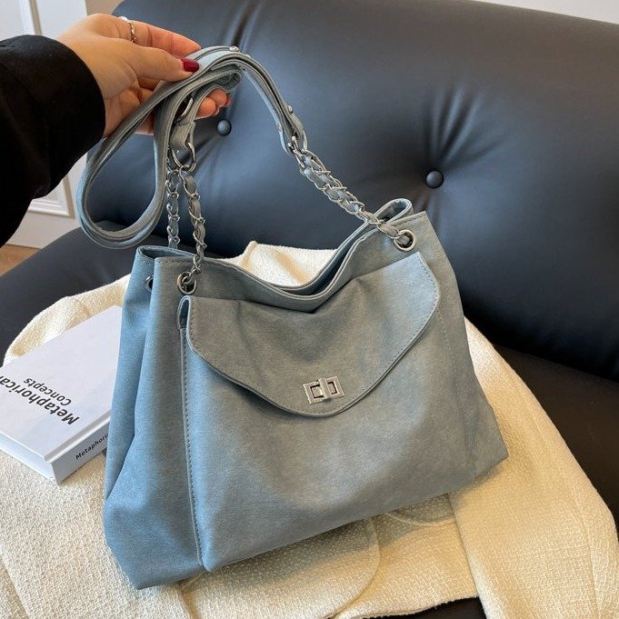 Simple casual commuting large capacity bag women's new imitation denim tote bag 2024 versatile niche trendy armpit bag