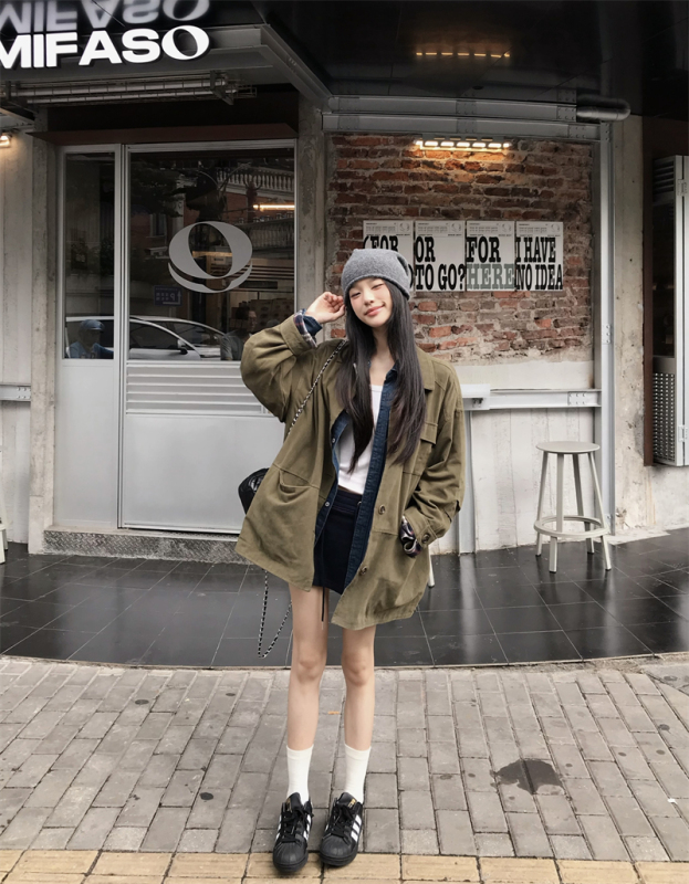 Autumn American retro high-end contrasting loose shirt jacket