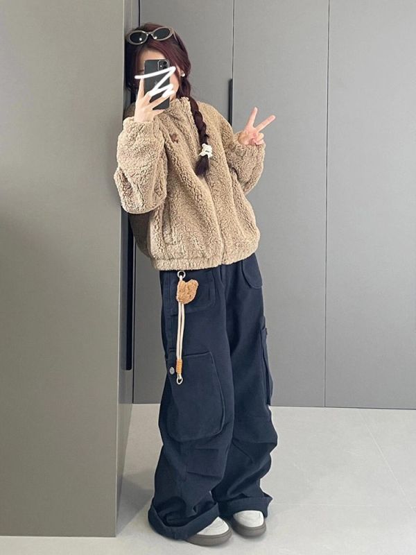Korean style small fragrant imitation sherpa thick coat for women in autumn and winter popular polar fleece short top