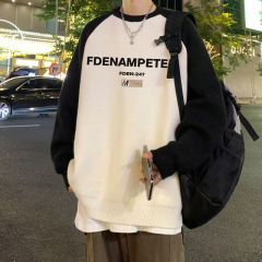 Hong Kong style night view letter print fashionable loose and versatile casual crew neck sweater