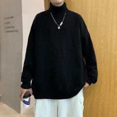 Autumn and winter solid color turtleneck men's pullover trendy brand thickened bottoming sweater with velvet