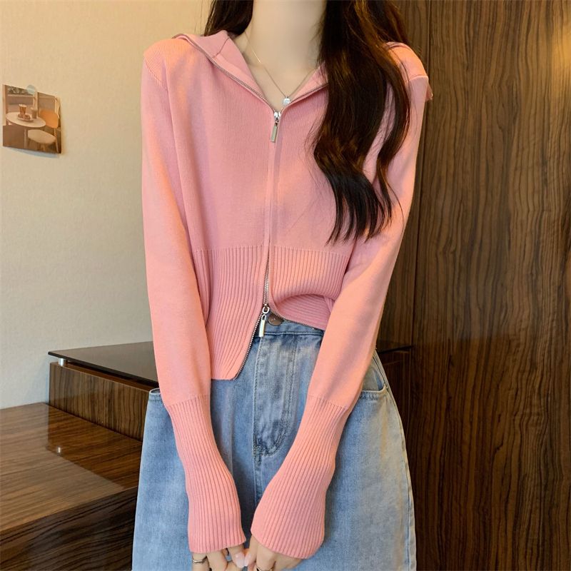New version of early autumn design double zipper thick cardigan jacket