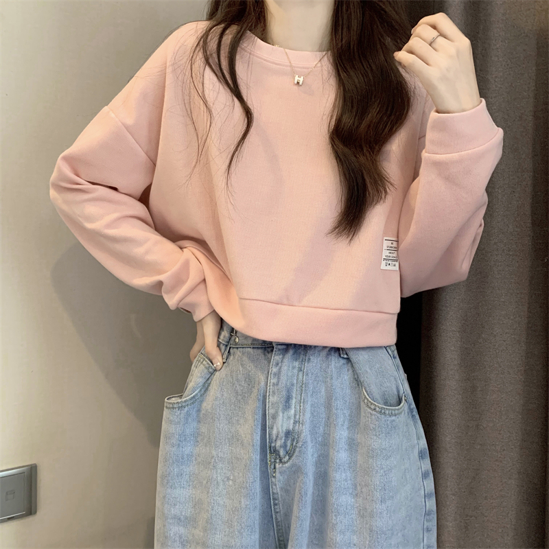 New version of Korean style versatile solid color round neck pullover sweatshirt