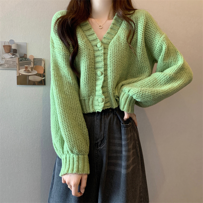 New Korean Style Lazy Style Short Long Sleeve Cardigan Sweater