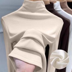 2024 new style half turtleneck bottoming shirt for women long-sleeved threaded slim fit inner warm T-shirt top for autumn and winter wear