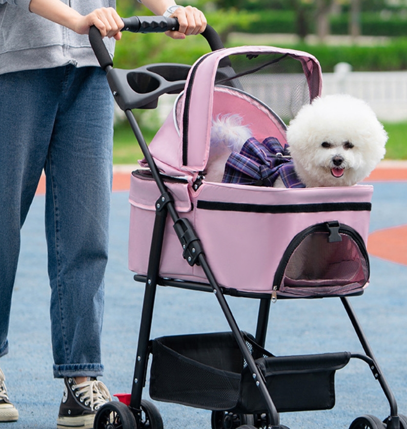 Pet Cat and Dog Stroller Lightweight Foldable Stroller Small Pet Stroller Dinner Plate Pet Stroller