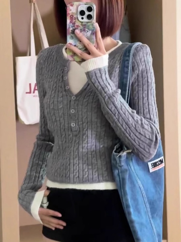 Autumn and winter two-piece long-sleeved sweaters for women, bottoming sweaters, soft waxy twist slim fit tops, trendy