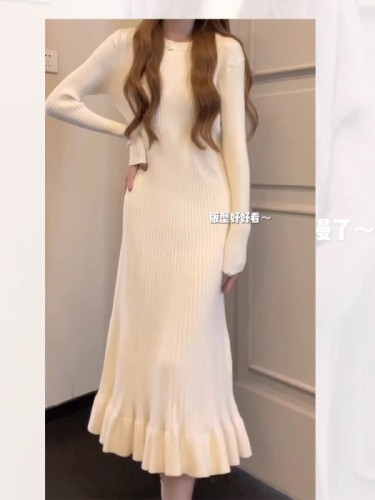 Matsumoto mourning autumn women's clothing 2024 new bottoming skirt slim and high-end long-sleeved knitted fishtail dress