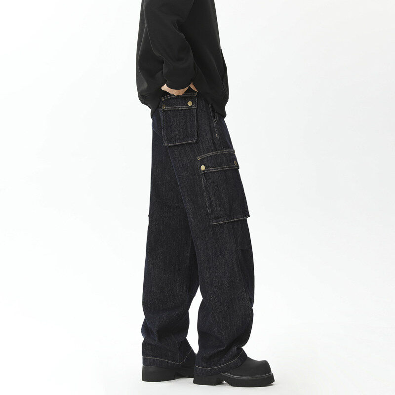 Men's workwear jeans for autumn and winter new style American high street vibe style washed loose straight casual trousers