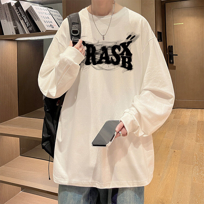 Live broadcast quality Autumn and winter heavyweight trendy brand hip-hop American printed cotton long-sleeved T-shirt bottoming shirt