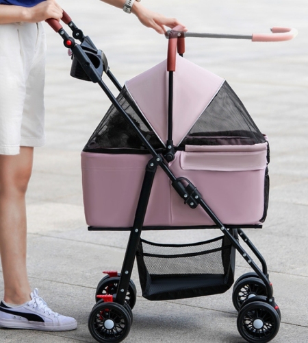 Pet stroller for dogs and cats, lightweight foldable and detachable outdoor pet stroller for walking dogs and detachable basket
