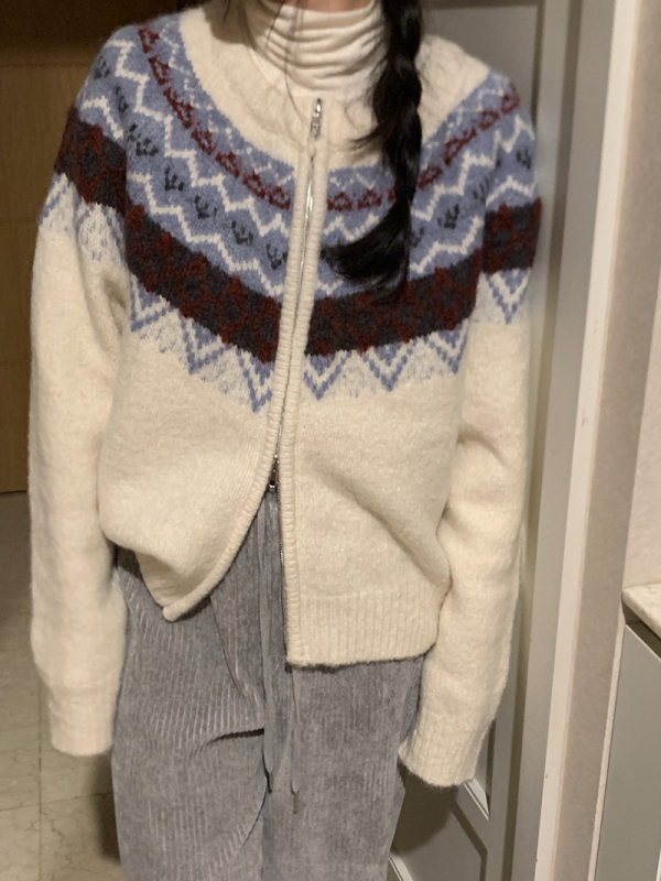 Korean chic winter contrast color long-sleeved sweater cardigan jacket