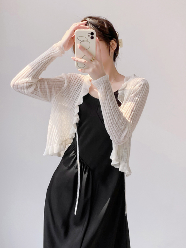 Sun protection knitted cardigan women's thin outer air-conditioning blouse summer shawl ice silk waistcoat fairy jacket