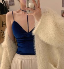 Blue New Hot Girl Velvet Halter Camisole Feminine Red Inner Bottoming Shirt Black Outer Top