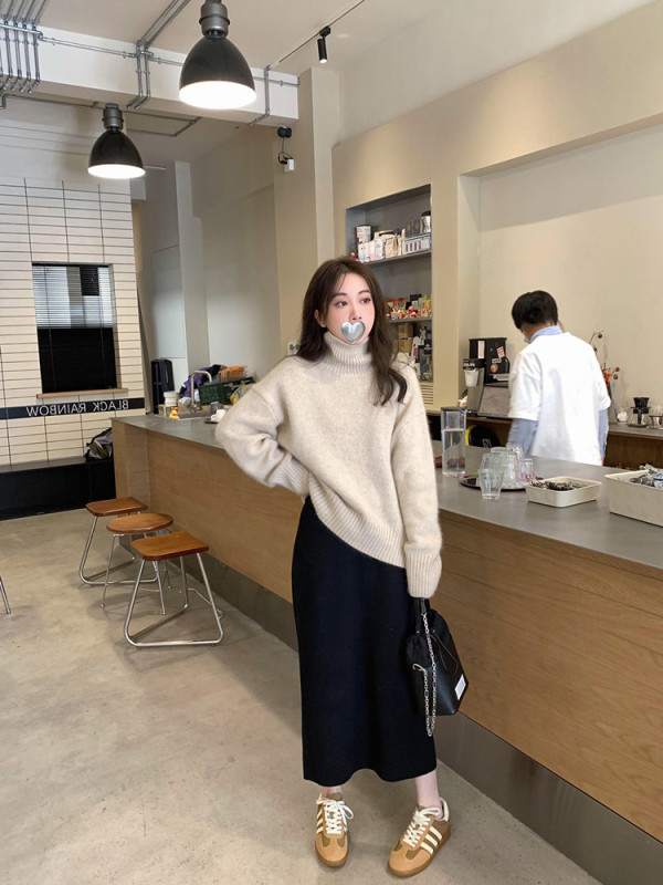 High-end soft waxy wool knitted skirt for women, autumn and winter mid-length straight hip-hugging skirt, high-waisted A-line skirt
