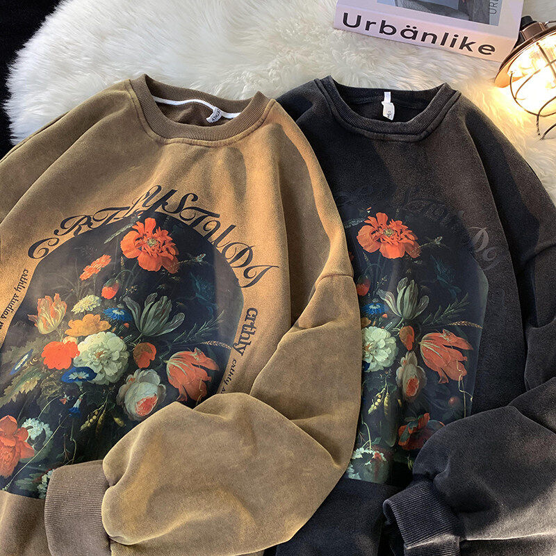 Big news! High quality new style distressed washed round neck sweatshirt unisex style jacket