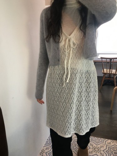 Korean chic winter style lace strap layered vest suspender dress