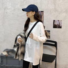 Mid-length thickened German velvet bottoming shirt for women autumn and winter 2024 new slit long-sleeved T-shirt white inner top trendy