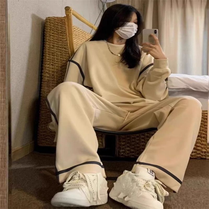 Huamian Composite Sportswear Suit Women's Large Size Loose Fashion Sweater Fat mm2-300 Jin Casual Two-piece Set for Women