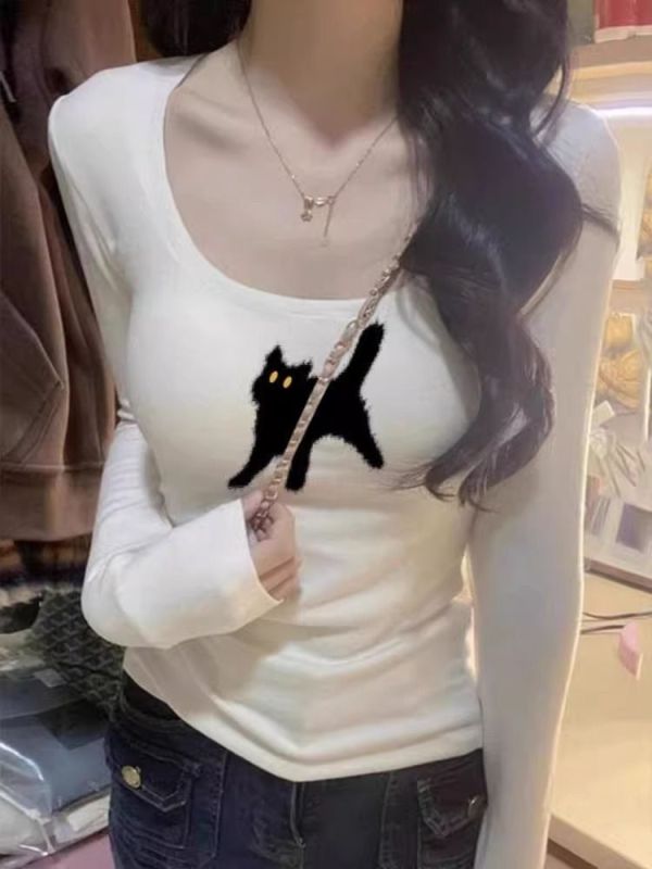 Threaded velvet 1*1 American high street long-sleeved T-shirt for women, new style, popular and foreign-style inner wear, tight-fitting bottoming shirt top