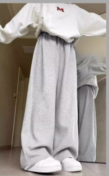 Three-dimensional waistband gray sweatpants for women autumn new loose wide-leg pants casual straight pants