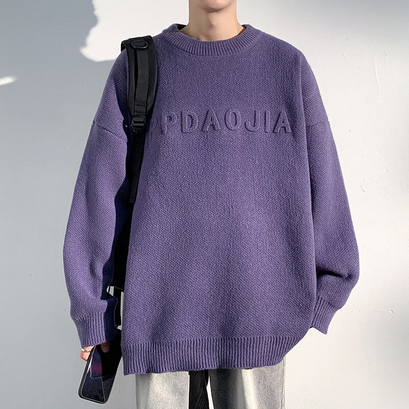 Autumn and winter trendy brand fashion round neck sweaters men's casual loose large size pullover sweaters